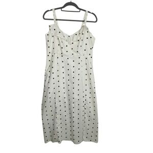 Old Navy XL White Black Polka Dot Smocked Midi Dress Adjustable Straps Linen